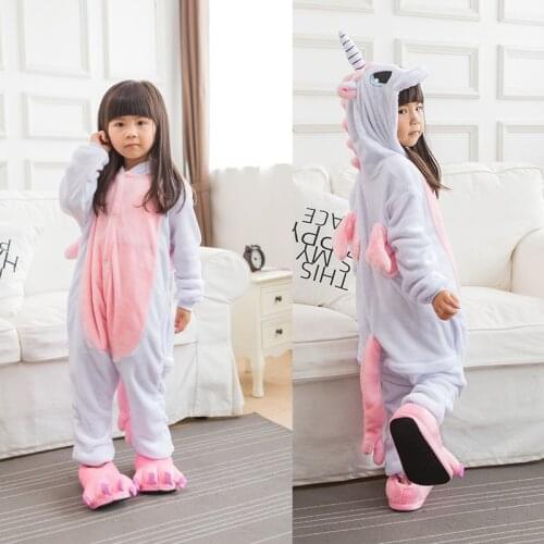 New Unicorn Pajamas onesie Girls Kugurumi panda Winter Flannel Pajama Kigurumi Kids Nightie Stitch unicornio Sleepwear Overalls