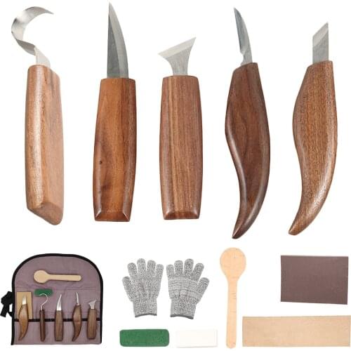 12pcs Wood Carving Knife Chisel Woodworking Cutter Hand Tool Set Sharp-edged DIY Wood Peeling Sculptural Spoon Carpenter Tools