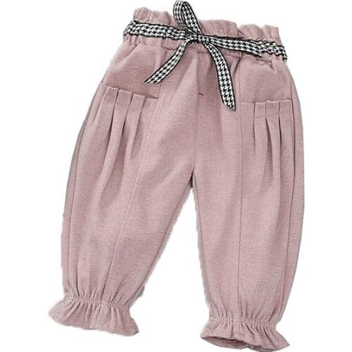 Girl solid color pants Girls simple fashion casual pants Girl cotton stitching trousers Girl autumn thick pants