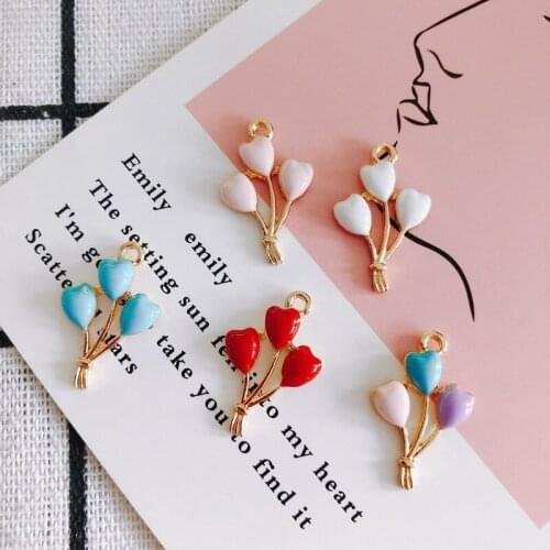 New Arrival Kawaii Enamel Alloy balloon Pendants Gold Tone Plated Oil Drop Ornament Accessories Necklace Keyring Pendant 50pcs