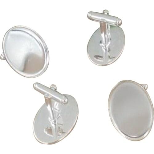 Wholesale Silver Bezel Cufflinks Blanks Oval Cuff Links Match 18x25mm Cabochon Set CL028