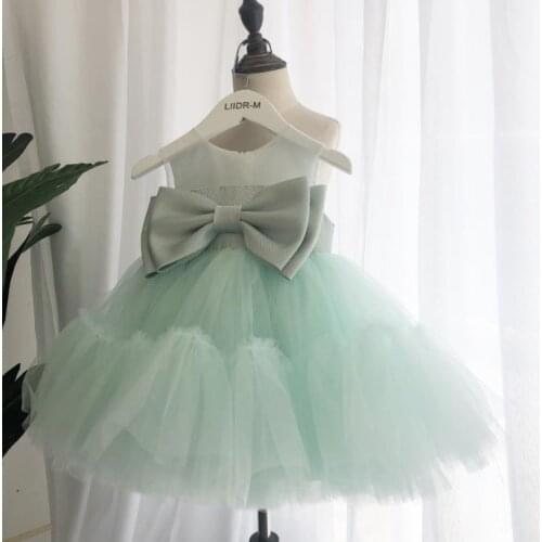 Baby Clothing For Baptism Birthday Party Wedding Princess Ball Gown Bow Mesh Stitching Sleeveless Dresses For Girl Vestidos A544