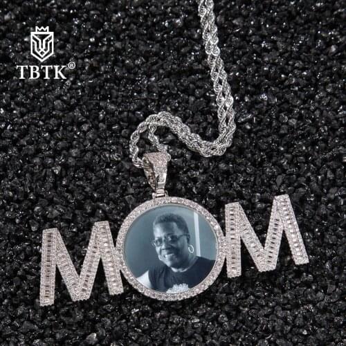 TBTK DIY Photo Pendant With Baguette Letter Memory Gift For Family Members Couple Valentines Mothers' Day Hiphop Jewelry