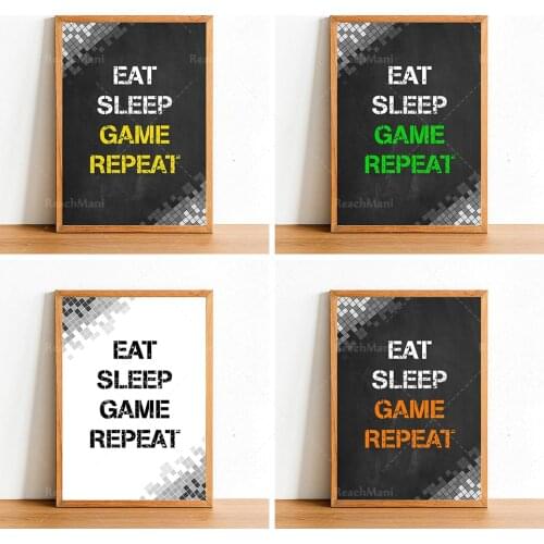 Eat Sleep Game Repeat - Gaming Poster Print - Gamer Wall Art Home Decor - Boys Bedroom Gift Posters - Colour Options