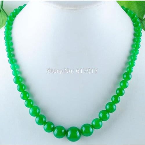 RONGZUAN Natural Green Jades Necklace Stone Graduated 6-14mm Round Beads Beaded Necklace 17.5" Length Strand Women Jewelry F3000