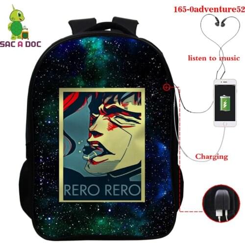 2021 JoJos Bizarre Adventure 3D Print Backpack Oxford School Bag USB Charging Laptop Backpack Anime Travel Backpack Canvas Bags