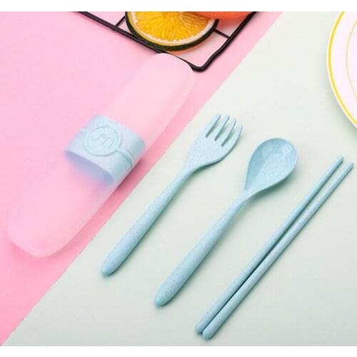 Portable Reusable Spoon Fork Outdoor Camping Travel Cutlery Set Chopsticks Wheat Straw Tableware Cutlery Set