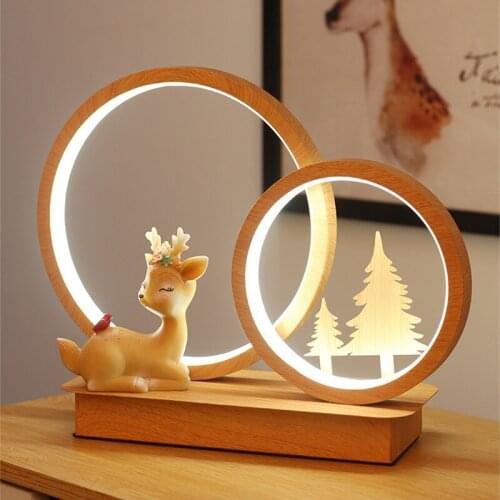 Nordic lamp sitting room adornment bedroom berth lamp fawn cartoon study small night light led solid wood desk lamp