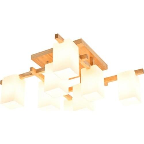 Nordic Simple Wood Suspended Lights 4/6/8 Lights Modern Glass Lampshade Bedroom Living Room Pendant Lamp Fixture Lighting PL601