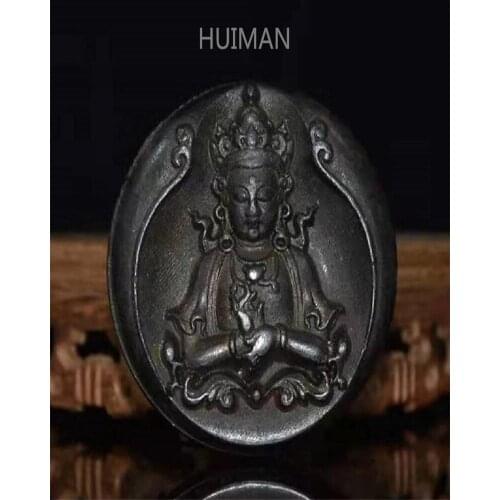 Home Decoration Hongshan Culture Archaize Black Iron Meteorite Goddess Of Mercy Pendant Statue Handicraft