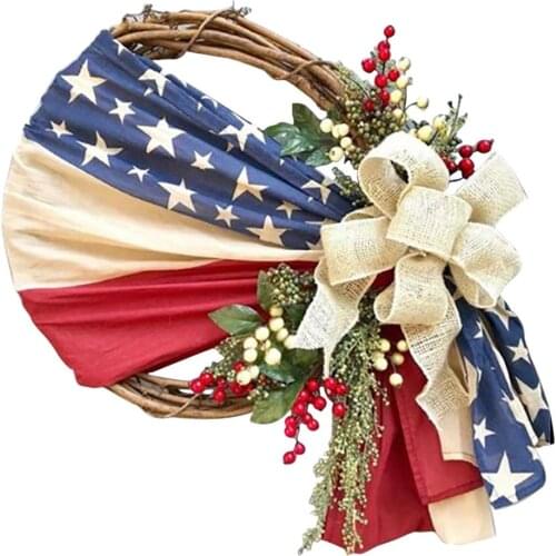 Spring Easter Wreaths For Front Door Handmade Independence Day Memorial Patriotic Ornaments Flag GarlanFor Home Room Yard