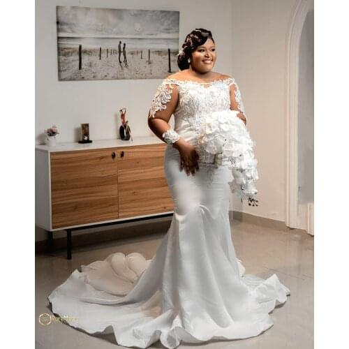 Vintage Plus Size Mermaid Wedding Dresses Long Sleeves Sheer Neck Lace Appliques Bridal Party Gowns For Arabic Women Vestid