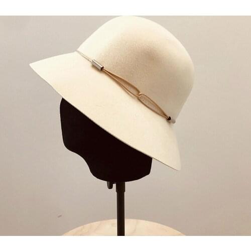 2019 New 100% Wool Cloche Fedora Hat White Black Women Cloche Hats Floppy Band Winter Hats Ladies Church Derby Party Dress Hat