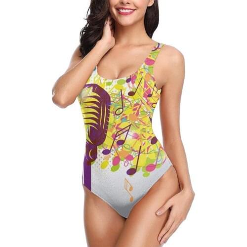 Womens One-Piece Swimsuits Microphone Sings Womens Backless Bikini Sexy Ladies Summer Pool Swimwear High Waisted Bikini