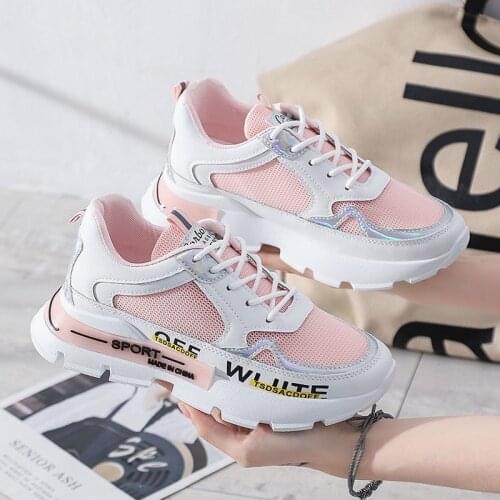 Womens Sports Shoes 2021 Spring White New Sneakers Mesh Breathable Platform Shoes Increased All-match Students Footwear