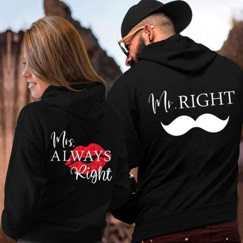 Women Jumper Match Outwear Cool Sweatshirt Lover Couple Hoodies Mr Right Mrs Always Right Matching Sweatshirts for Man