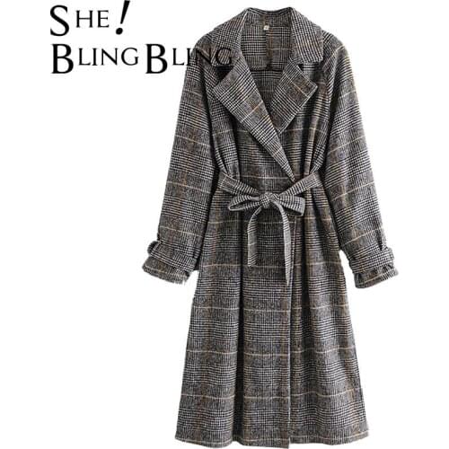 SheBlingBling Za Woman 2021 Casual Traf Jacket Fall Winter Raglan Sleeve Houndstooth Trench Coats Blended Loose Long Overcoat