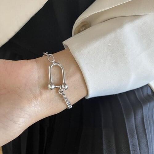 VENTFILLE 925 Sterling Silver U-shaped Thick Chain Bracelet New Fashion Vintage Punk Thick Chain Party Jewelry Gifts for Women