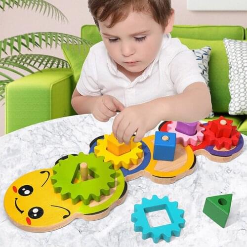 Gear block board wooden blocks ChildrenS Education Gear Caterpillar Toys Assembling Blocks Colorful Sorting Color Cognitive toy