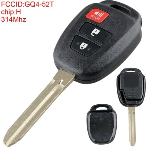 1Pcs 314Mhz 3 Buttons Black Smart Car Remote Key with H Chip GQ4 - 52T and Uncut Blade Fit for Toyota 2013 - 2016 RAV4