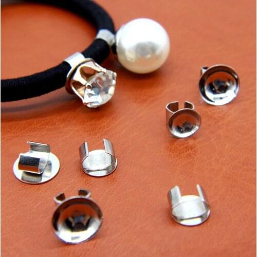 100PCS Silver Metal Cuffs with 10mm 8mm pads for attaching accessories on elastic hair bands, elastic ponytail cuffs Pallets