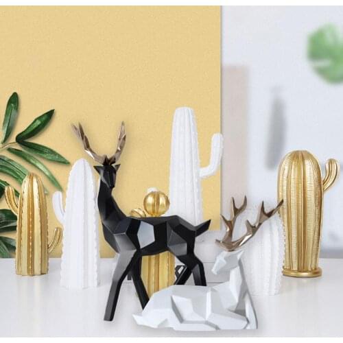 2Pcs Deer Statue Nordic Decoration Home Decor Statues Geometric Resin Deer Figure/Figurines/Sculpture Modern Decoration Abstract