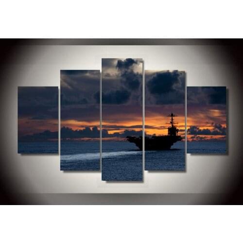 2016 Limited Unframed Aircraft Carrier At Sunset Painting On Canvas Decoration Print Picture wholesale drop Shipping