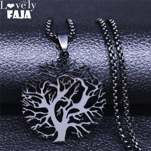 2021 Fashion Tree of Life Stainless Steel Necklaces Pendants Black Color Long Mens Necklace Chain Jewelry kolye erkek N20355