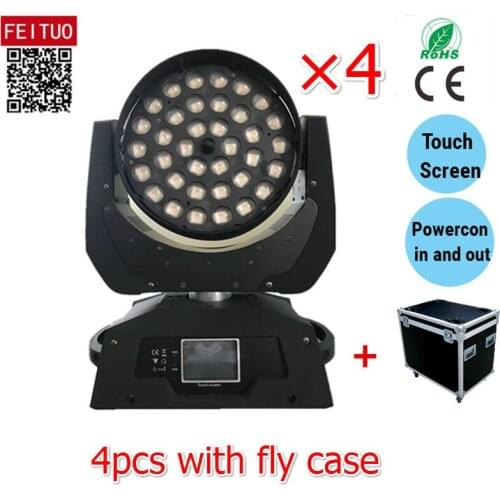 4pcs+ CASE stage projector zoom moving head 36*18W rainbow/macros effect led moving head wash zoom RGBWA UV 6 in1 dj party light