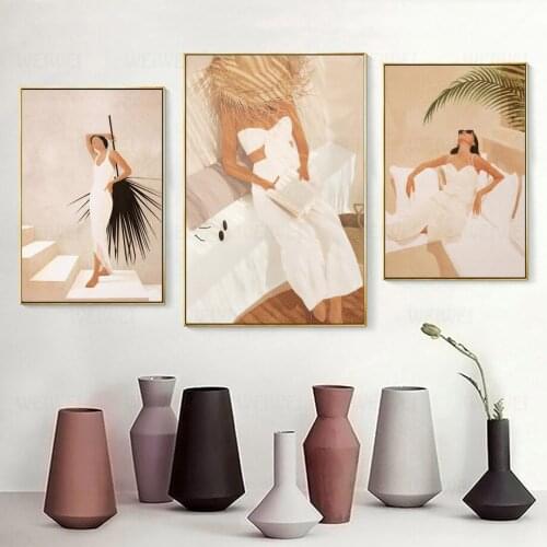 Abstract Fashion Girl Summer Read Stairs Rest Wall Art Canvas Painting Nordic Posters and Prints Decor Pictures for Living Room