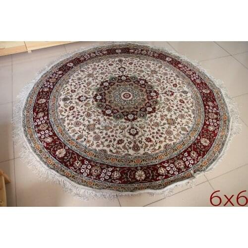 Free shipping 6'X6' Round Hand-knotted 300 Line Silk Oriental Persian Tabriz Rug