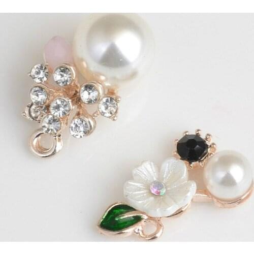 Bling Flatback Buttons DIY Alloy charm Rhinestone and pearl flower Button For Embellishment