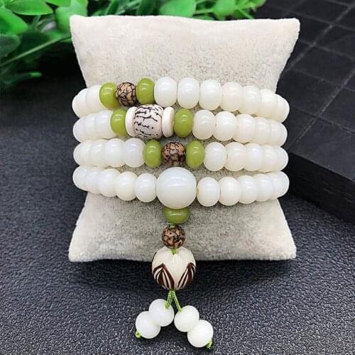 2 Styles White Jade Bodhi Root Bracelet 108 Bodhi Buddha Beads Hand String Lotus Hand Omnaments Natural Jewellery Unisex