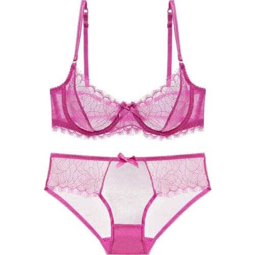 Sexy ultra-thin lace perspective bra ladies push up gathered underwear women elastic lace briefs lingerie CYHWR