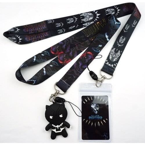 Cartoon Black Key Lanyard ID Badge Holder Phone Neck Strap with Fashion Key Chain Keychain Charms Accessories Cosplay Gift