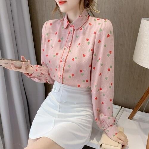 Chikichi2021 Spring and Autumn New Japanese Girl Tops Fashion Design French Sweet Pink Print Button Up Shirt Women
