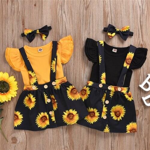 Childrens Clothing Sets Sunflower Flower Girl Dresses Sling T-shirts for Girls Cotton Summer Sleeveless Dress Suit A008