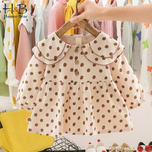 Humor Bear Baby Dress New Spring Autumn Long Sleeve Lapel Collar Dot Printed Princess Dress Toddler Infant Clothes
