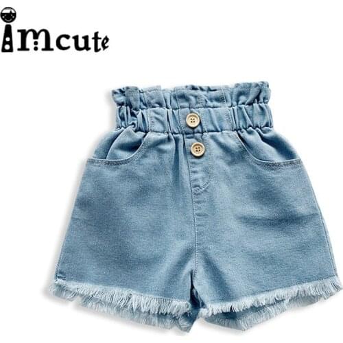 Imcute 2020 Baby Summer Clothing New Baby Girls Jeans Shorts Pants Kids Light Blue Denim Shorts Elastic Waist Cotton 1-6Y