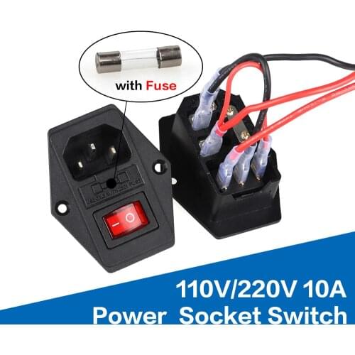 Power Rocker Switch IEC 3 Pin 320 C14 Inlet Power Sockets Switch Connector Plug 10A 250V AC 3D Printer Power Switch
