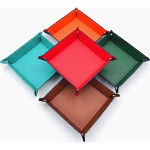 Storage Tray Foldable Dice Tray Box PU Leather Folding Hexagon Key Storage Coin Square Tray Dice Game for Table Board Games