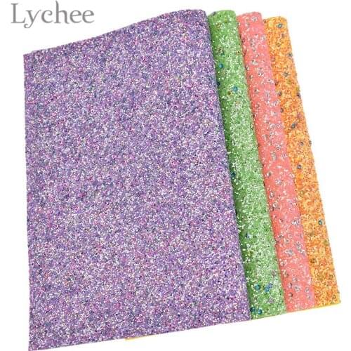 Lychee Life 29x21cm A4 Stripe Sequins PU Fabric High Quality Sewing Synthetic Leather DIY Material For Handbag Garments