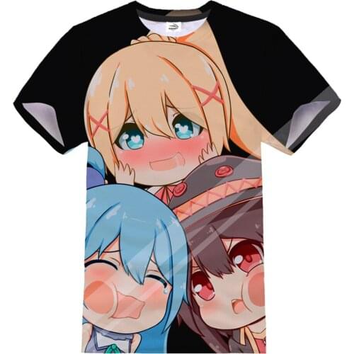 Fashion Anime T-shirt Konosuba 3D Printing Men Women Casual O-Neck Short Sleeve Streetwear Tshirt Harajuku Hip Hop Tees Tops