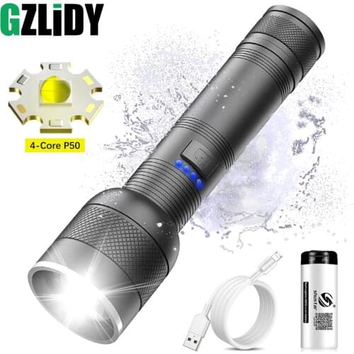 Powerful XHP50 LED Flashlight Waterproof Zoom Torch USB Rechargeable Camping Lantern with Power Display 18650 Bicycle Light