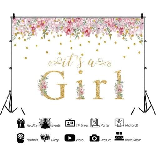 Custom Floral Backdrop Girl Princess Birthday Party Banner Photography Background Pink Golden Glittering Mural Poster Decoration