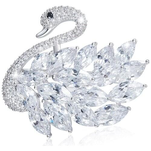COCOM Luxury Women Swan Brooch with Cubic Zirconia Party Banquet Costume Brooch Overcoat Pin Jewelry Clothes Accessories