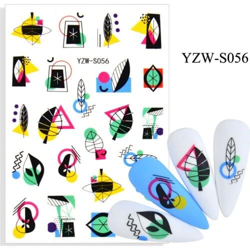 Self-adhesive 3D Stickers for Nails Color Triangle Line Leaf Nail Art Decorations Autumn Geometry Sticker Women Girl Nail Foil