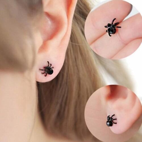 Personality Black Spider Stud Earrings Little Spider Earring Girl Fashion Jewelry Creative Hip Hop Cool Cute Punk Gift Halloween