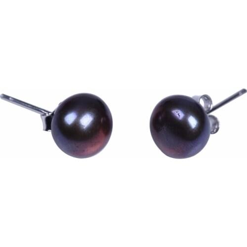 Daking 100% AAA Natural Freshwater 8-9mm Button shape pearl earring simple stud earring
