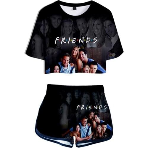 Two piece set U.S. Classic TV Series Friend tracksuit women sexy outfits crop Top + shorts casual 2 piece set women clothes